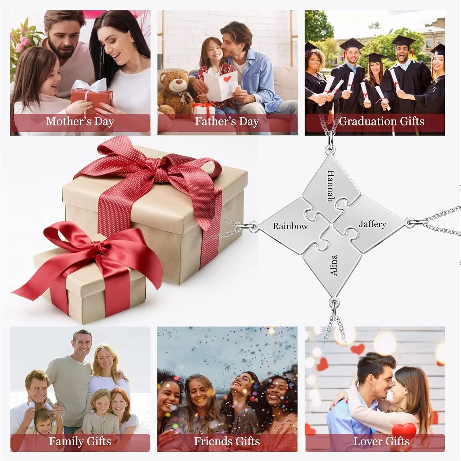 BAUMA AUTO 7.8" Friendship Bracelets for Womens Personalized Customized Puzzle Piece Bracelet Set of 3/4/5/6/7/8 Link Bracelet for Best Friend BFF Family Love Jewelry Gift Sets
