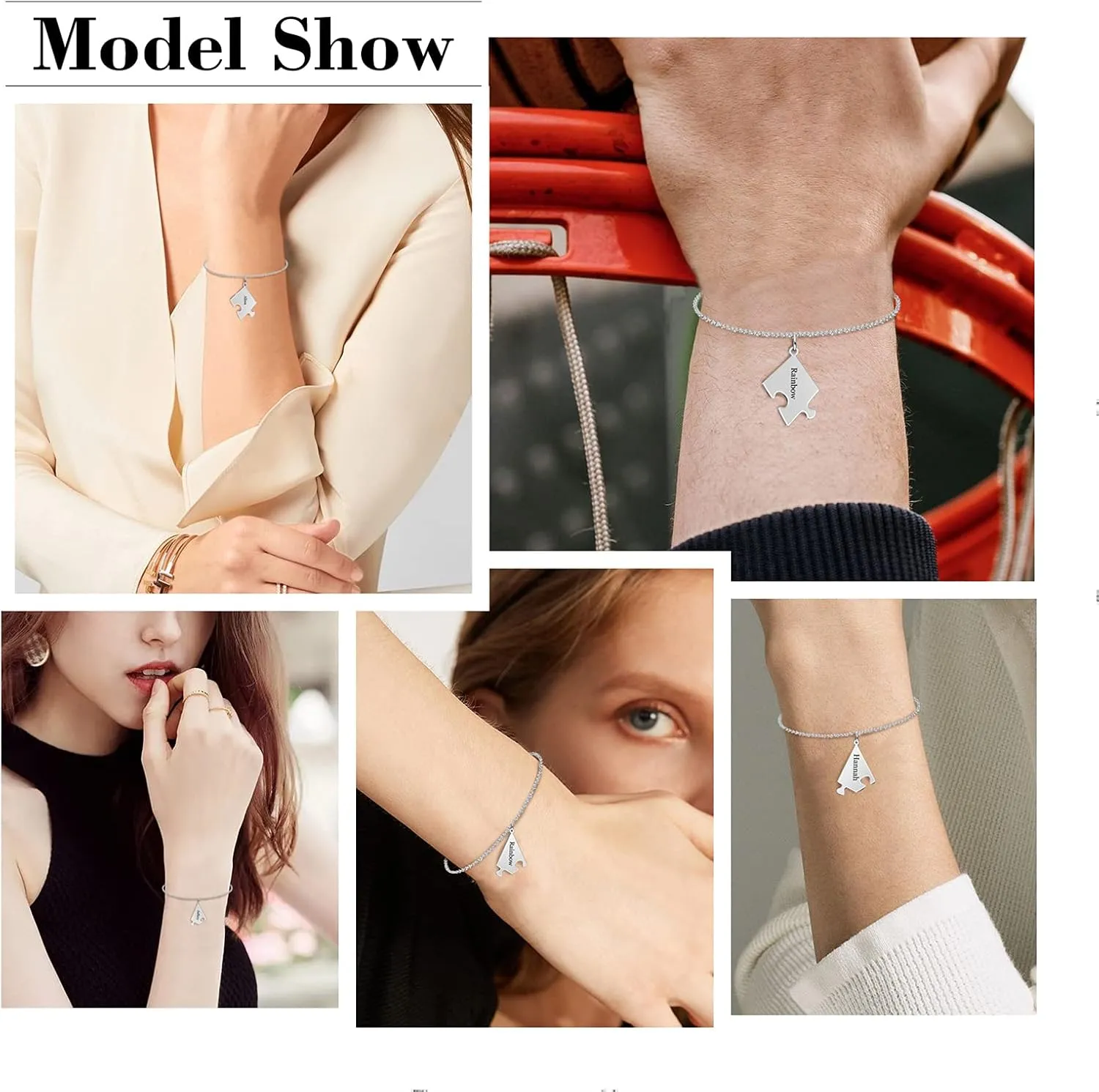 BAUMA AUTO 7.8" Friendship Bracelets for Womens Personalized Customized Puzzle Piece Bracelet Set of 3/4/5/6/7/8 Link Bracelet for Best Friend BFF Family Love Jewelry Gift Sets