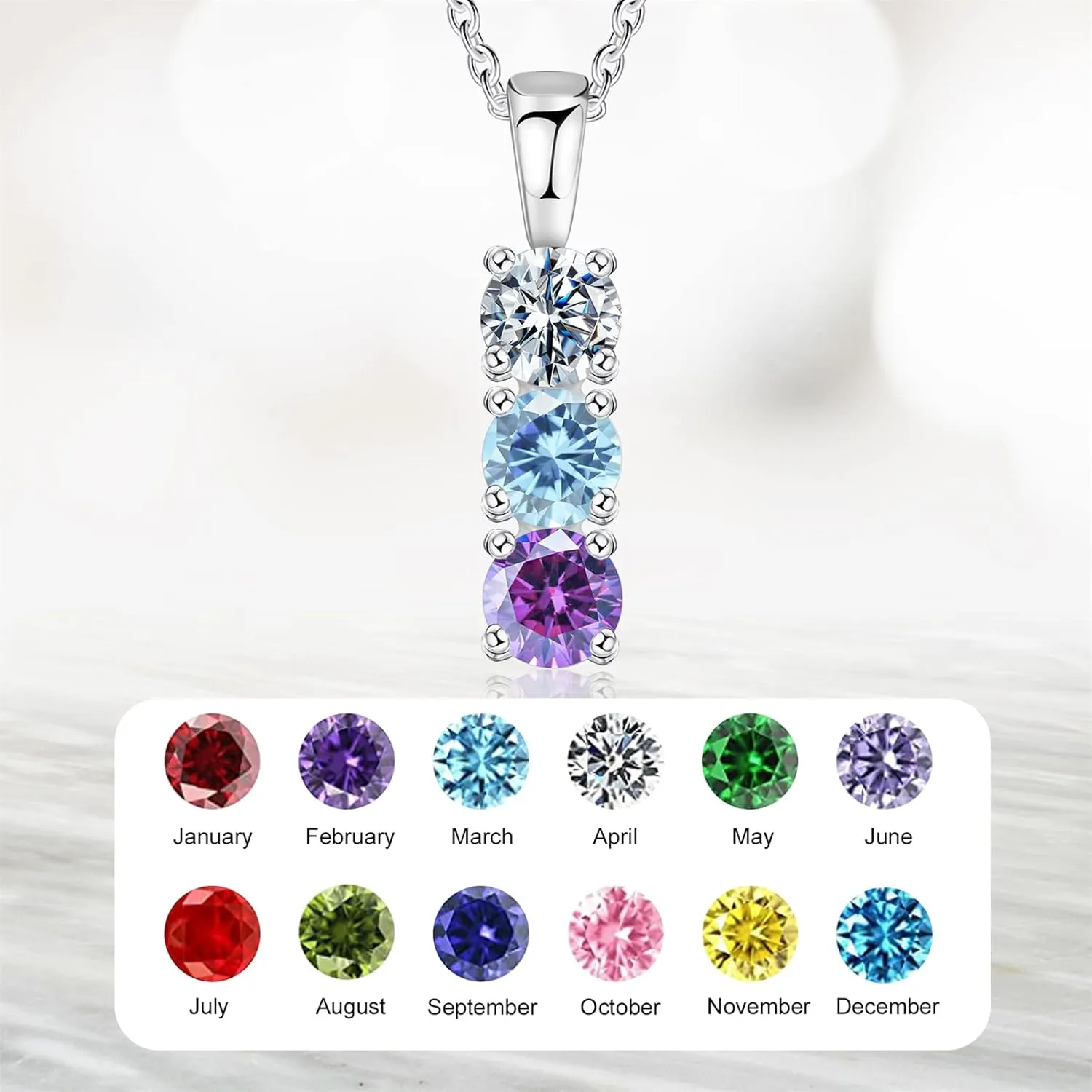 BAUMA AUTO Personalized Mothers Necklace with 1-6 Simulated Birthstones Family Necklace for Women Pendant Jewelry Gift for Mom Grandma