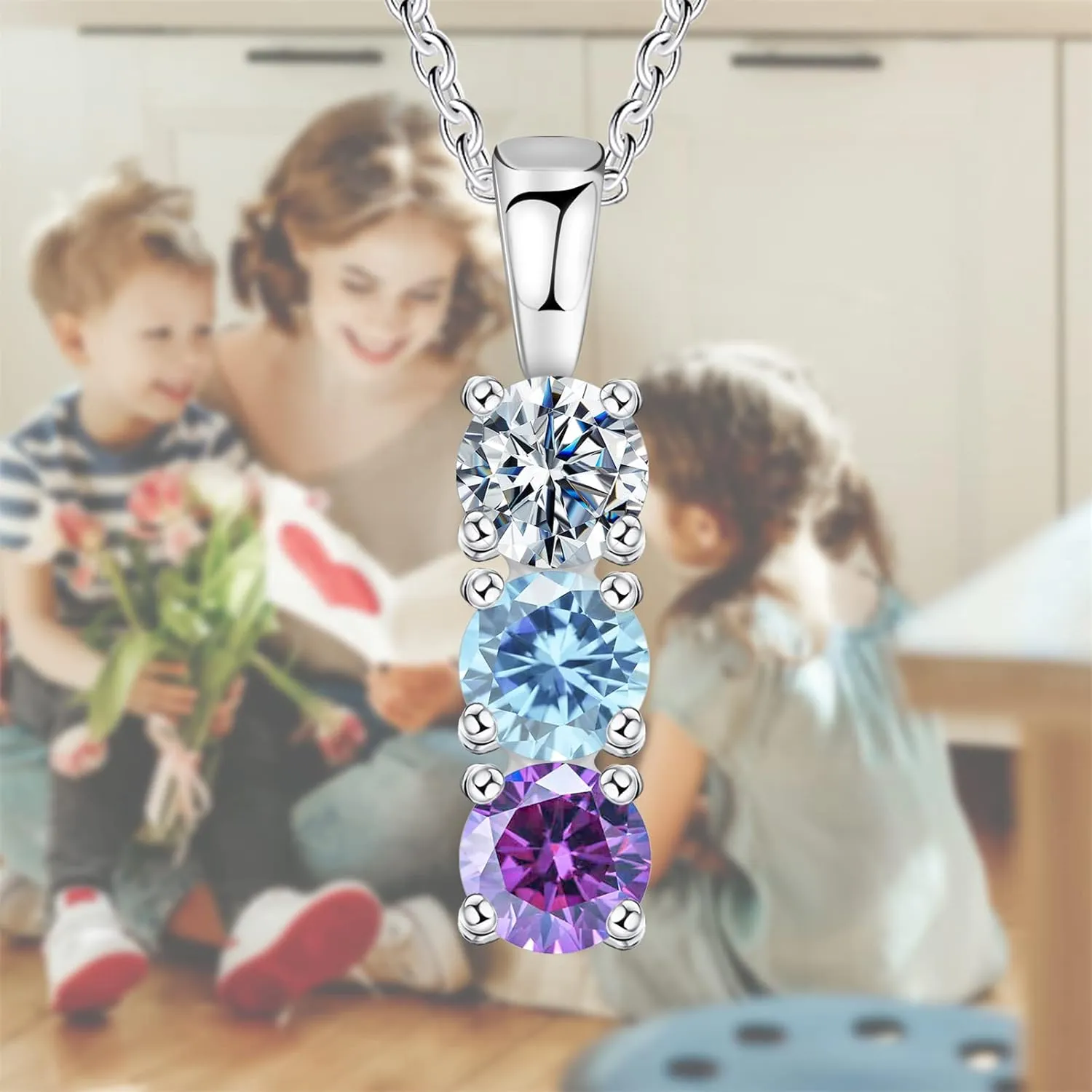 BAUMA AUTO Personalized Mothers Necklace with 1-6 Simulated Birthstones Family Necklace for Women Pendant Jewelry Gift for Mom Grandma