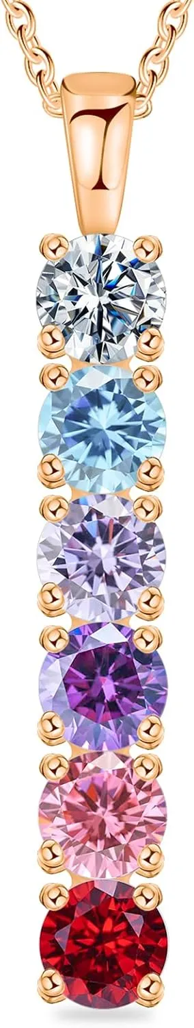 BAUMA AUTO Personalized Mothers Necklace with 1-6 Simulated Birthstones Family Necklace for Women Pendant Jewelry Gift for Mom Grandma