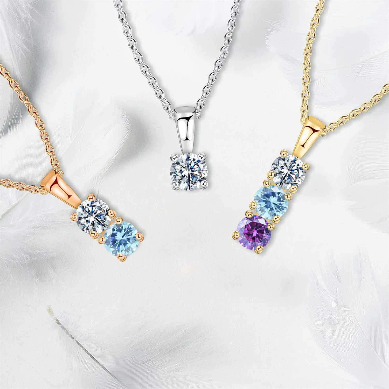BAUMA AUTO Personalized Mothers Necklace with 1-6 Simulated Birthstones Family Necklace for Women Pendant Jewelry Gift for Mom Grandma