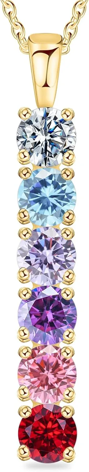 BAUMA AUTO Personalized Mothers Necklace with 1-6 Simulated Birthstones Family Necklace for Women Pendant Jewelry Gift for Mom Grandma