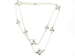 Beautiful Diamond Shape Shiny Metallic & Mother Of Pearl Design Charm Post Long Gold Tone Brass Necklace
