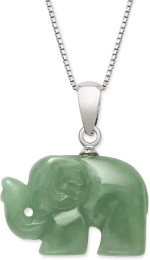 Belacqua Genuine Green Natural Jade Elephant Pendant Necklace for Women | Sterling Silver 18" Box Chain | Jewelry for Her | Gift Box Included