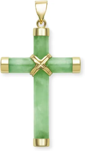 Belacqua Natural Cross Jade Pendant for Women | 14K Yellow Gold | Jewelry for Her | Gift Box Included