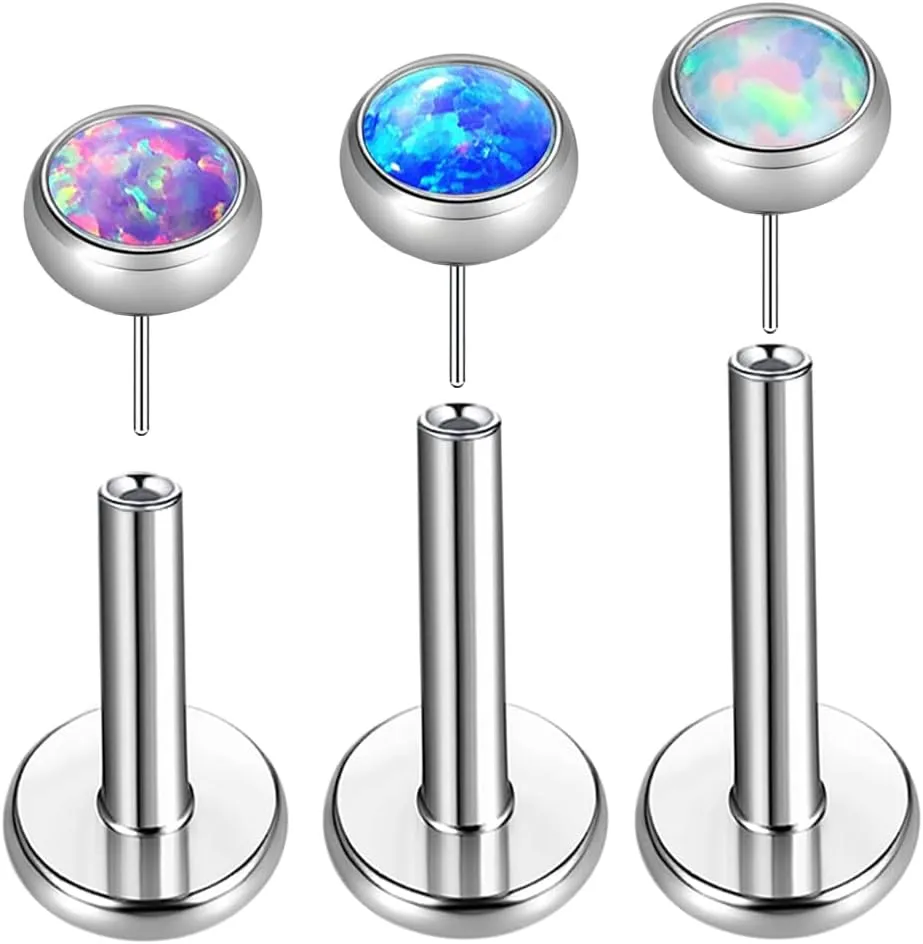BelezaDosas 16G 18G 20G Titanium Labrets 6mm 8mm 10mm Threadless Push-in Flat Back Medusa Cartilage Cluster Monroe Tragus Lip Nose Studs