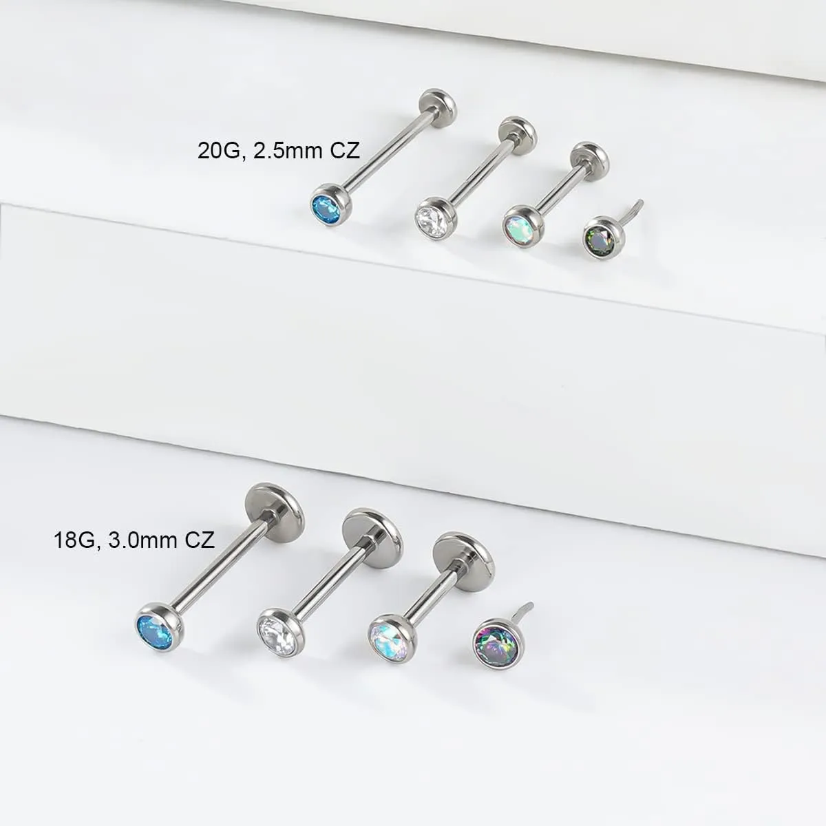 BelezaDosas 16G 18G 20G Titanium Labrets 6mm 8mm 10mm Threadless Push-in Flat Back Medusa Cartilage Cluster Monroe Tragus Lip Nose Studs