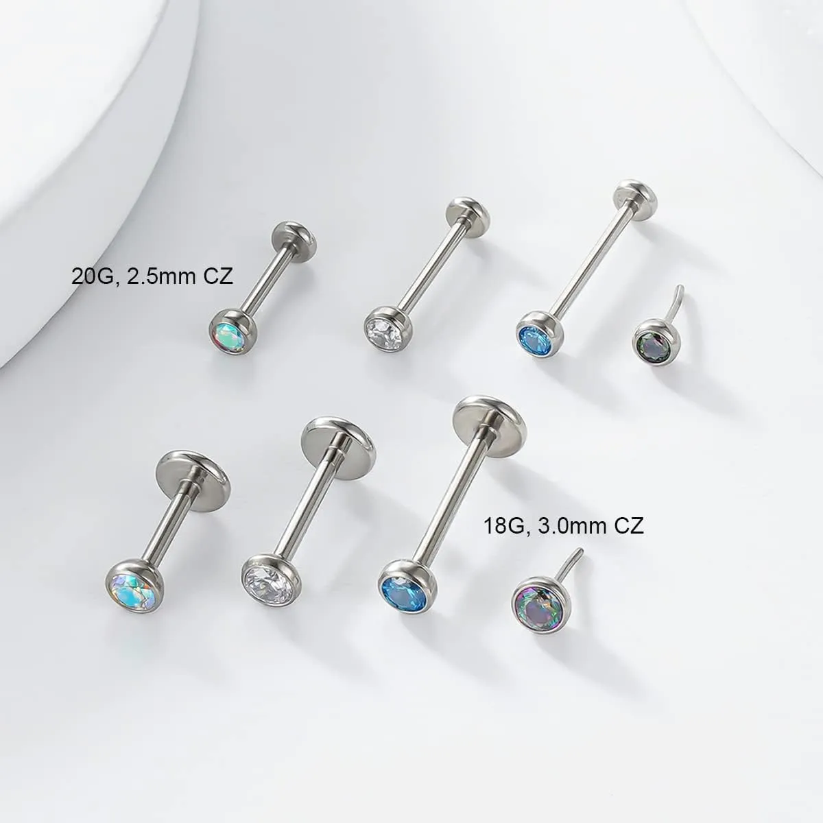 BelezaDosas 16G 18G 20G Titanium Labrets 6mm 8mm 10mm Threadless Push-in Flat Back Medusa Cartilage Cluster Monroe Tragus Lip Nose Studs
