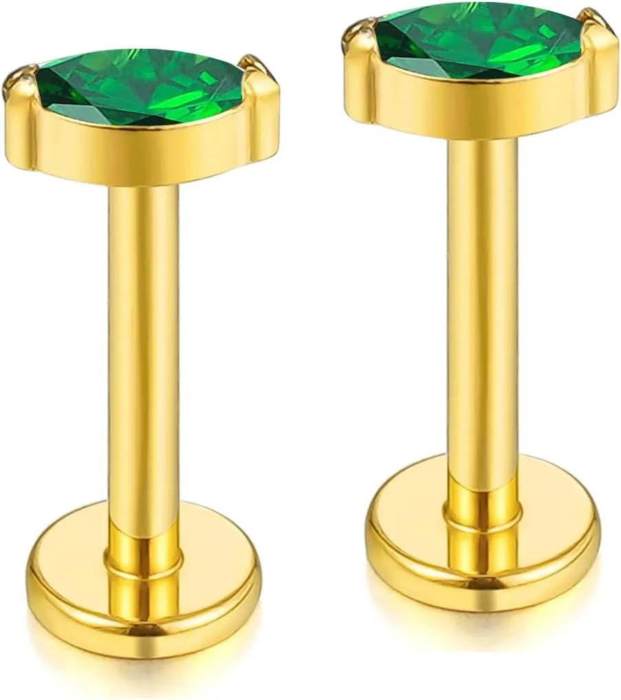 BelezaDosas G23 Titanium Labret Studs 16G Threadless Push-in Press Fit Lip Cluster Tragus Helix Lobe Conch Rook Medusa Cartilage Monroe Earring Push Back Piercing Jewelry