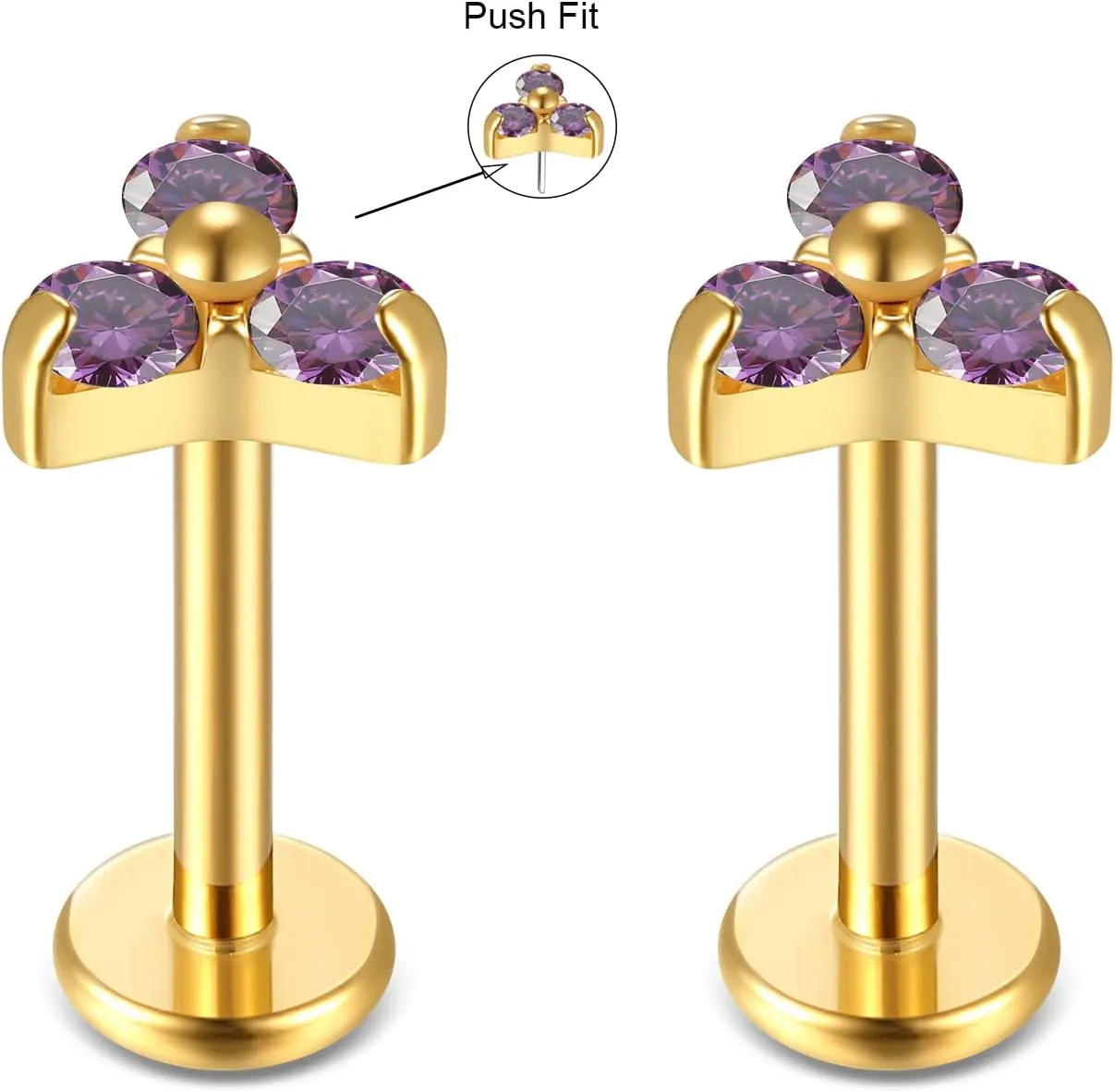 BelezaDosas G23 Titanium Labret Studs 16G Threadless Push-in Press Fit Lip Cluster Tragus Helix Lobe Conch Rook Medusa Cartilage Monroe Earring Push Back Piercing Jewelry