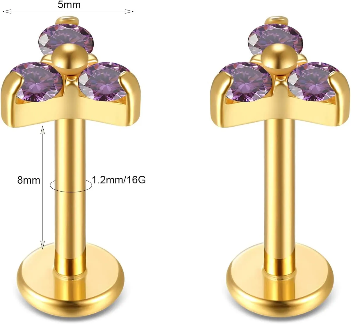 BelezaDosas G23 Titanium Labret Studs 16G Threadless Push-in Press Fit Lip Cluster Tragus Helix Lobe Conch Rook Medusa Cartilage Monroe Earring Push Back Piercing Jewelry