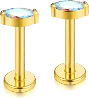 BelezaDosas G23 Titanium Labret Studs 16G Threadless Push-in Press Fit Lip Cluster Tragus Helix Lobe Conch Rook Medusa Cartilage Monroe Earring Push Back Piercing Jewelry