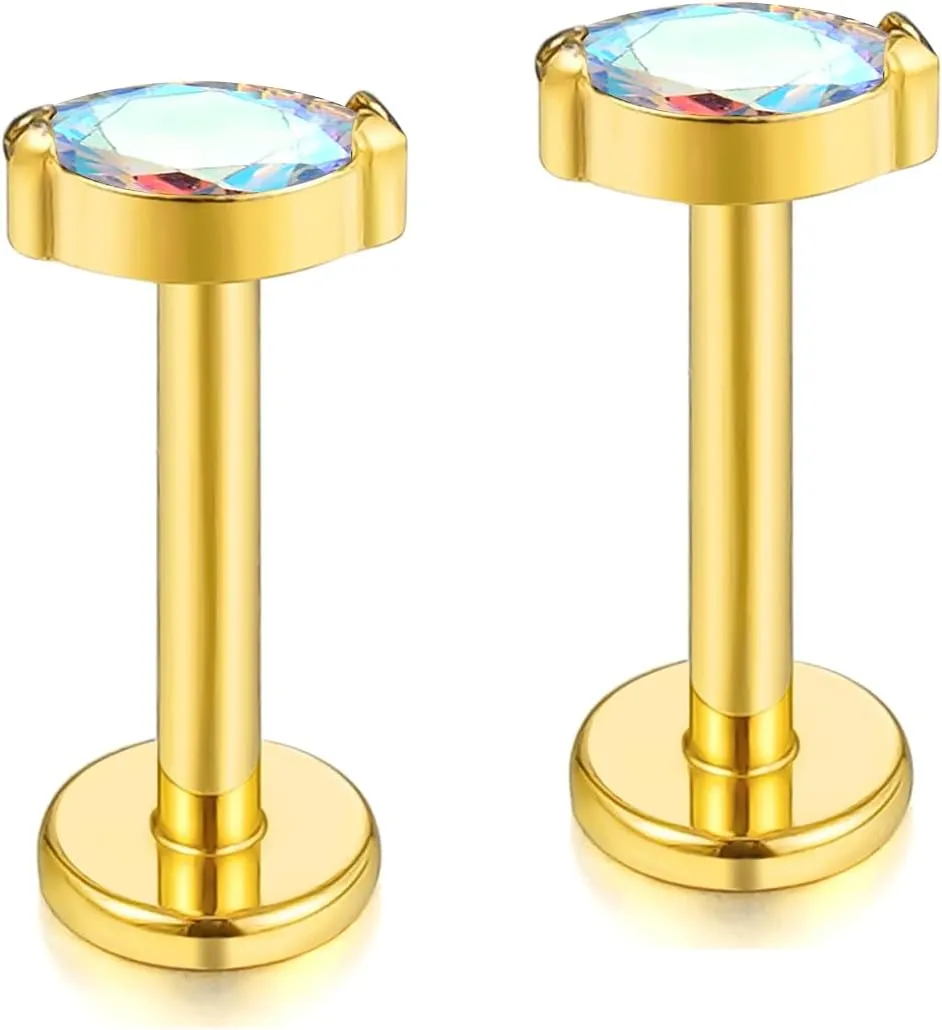 BelezaDosas G23 Titanium Labret Studs 16G Threadless Push-in Press Fit Lip Cluster Tragus Helix Lobe Conch Rook Medusa Cartilage Monroe Earring Push Back Piercing Jewelry