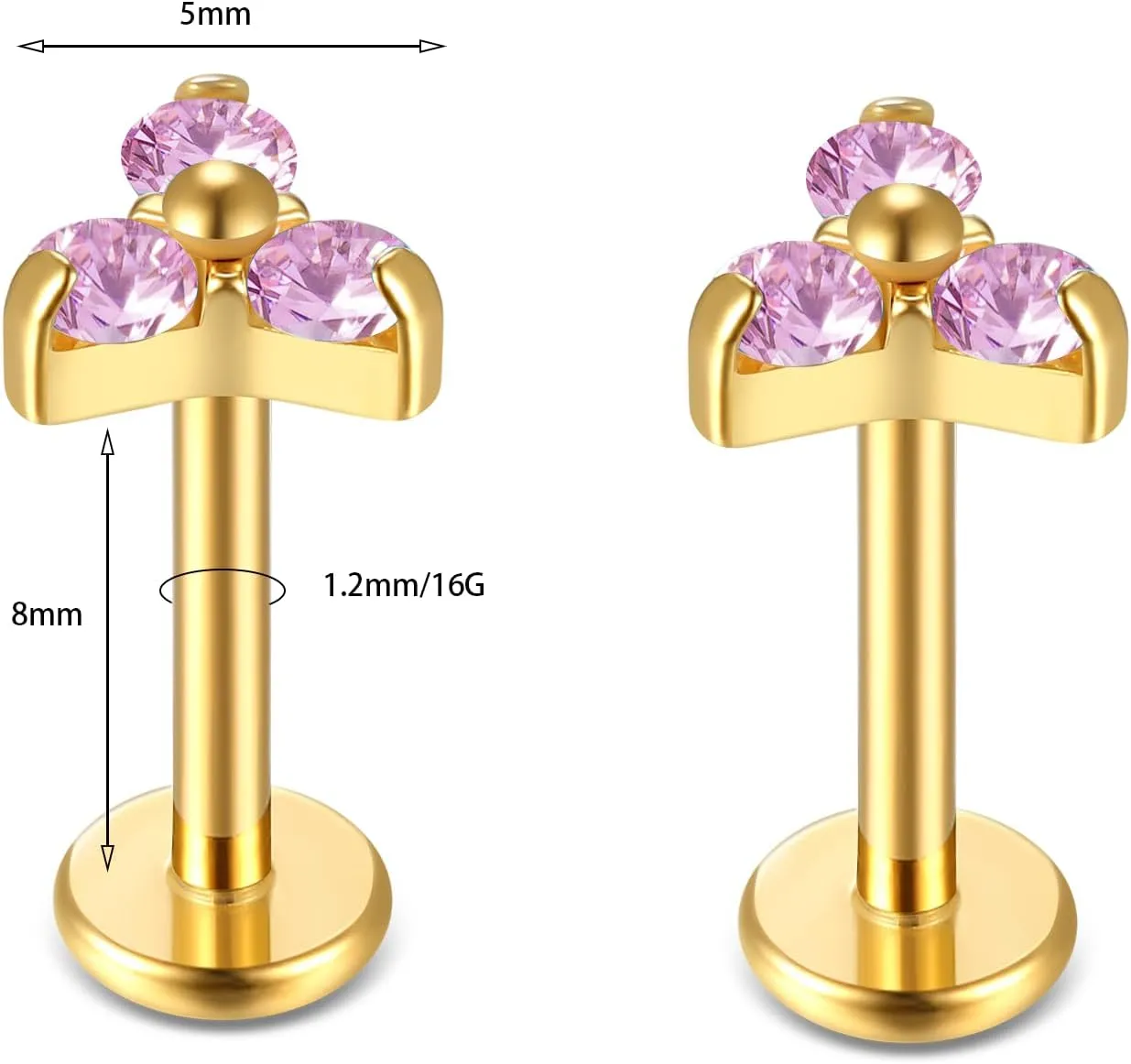 BelezaDosas G23 Titanium Labret Studs 16G Threadless Push-in Press Fit Lip Cluster Tragus Helix Lobe Conch Rook Medusa Cartilage Monroe Earring Push Back Piercing Jewelry