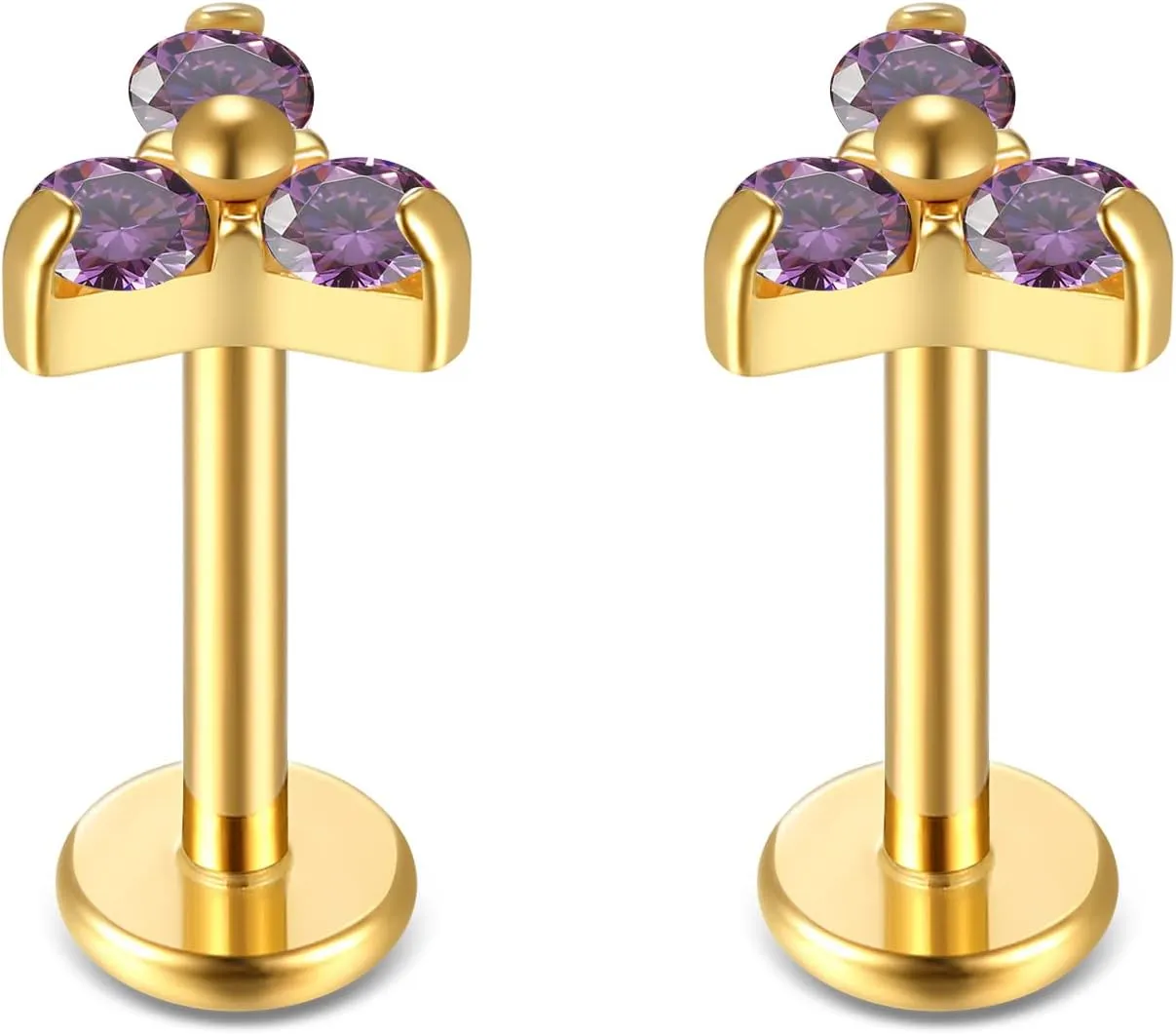 BelezaDosas G23 Titanium Labret Studs 16G Threadless Push-in Press Fit Lip Cluster Tragus Helix Lobe Conch Rook Medusa Cartilage Monroe Earring Push Back Piercing Jewelry
