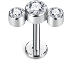 BelezaDosas G23 Titanium Labret Studs Threadless Push-in CZ Press Fit 16G 6mm 8mm 10mm Lip Cluster Tragus Helix Medusa Cartilage Push Back Piercing Jewelry for Men Women