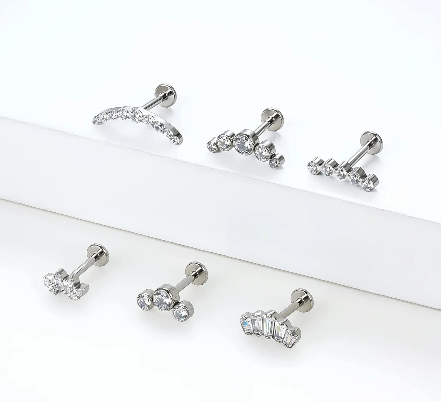 BelezaDosas G23 Titanium Labret Studs Threadless Push-in CZ Press Fit 16G 6mm 8mm 10mm Lip Cluster Tragus Helix Medusa Cartilage Push Back Piercing Jewelry for Men Women