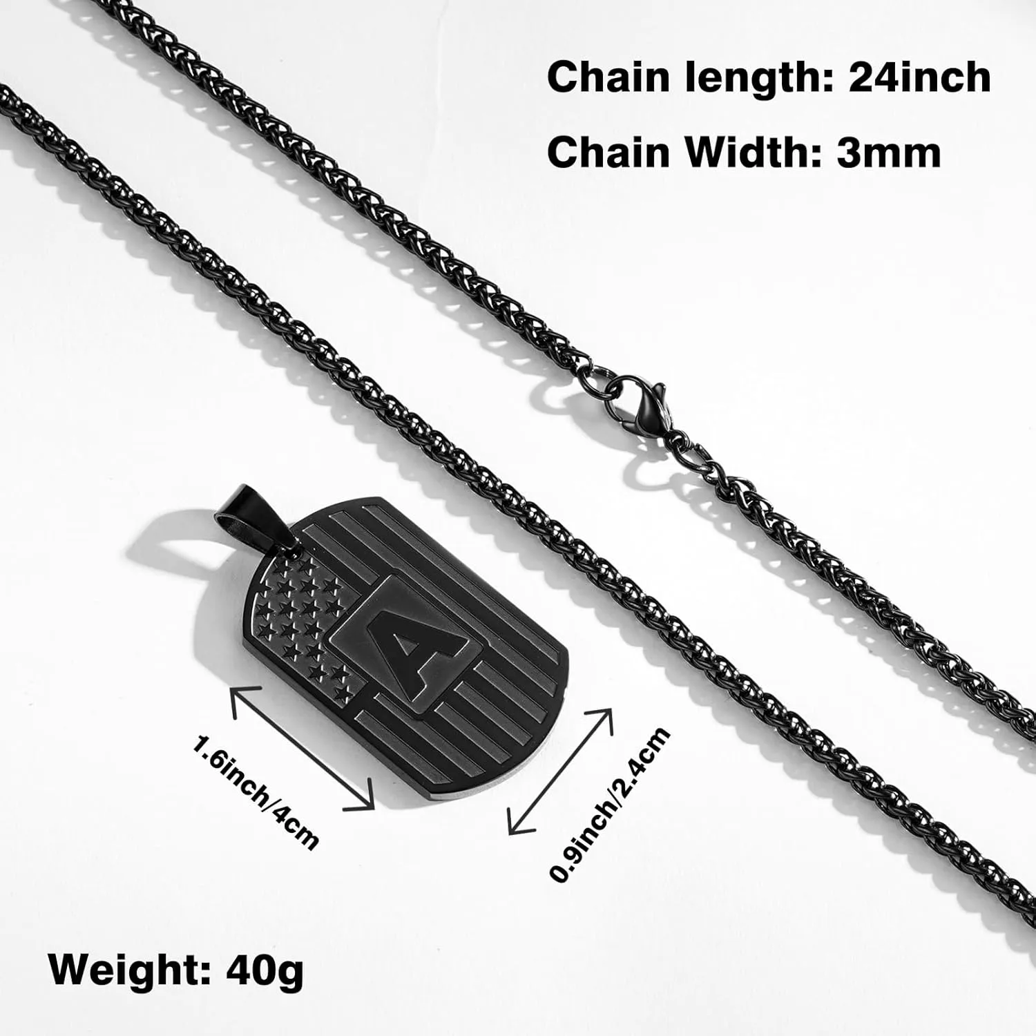 Bellino Graduation Gifts-Initial A-Z Letter Necklace for Men Boys Kids Teen, Stainless Steel American Flag Dog Tag Pendent Chain Jewelry Birthday Graduation Gifts for him boyfriend husband dad 24Inches