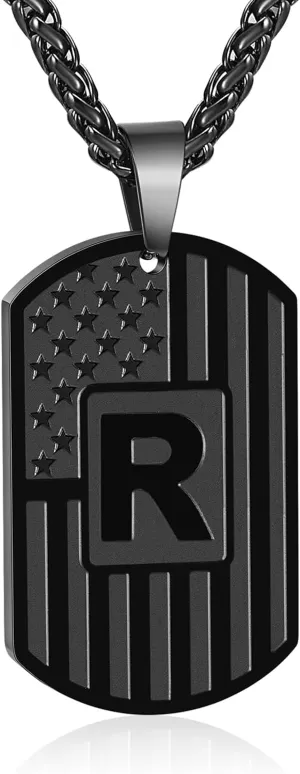 Bellino Graduation Gifts-Initial A-Z Letter Necklace for Men Boys Kids Teen, Stainless Steel American Flag Dog Tag Pendent Chain Jewelry Birthday Graduation Gifts for him boyfriend husband dad 24Inches