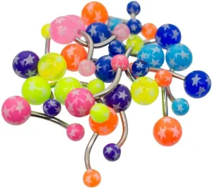 Belly Button Rings Pack of 20 with Acrylic Star Design Assorted Colors 14ga