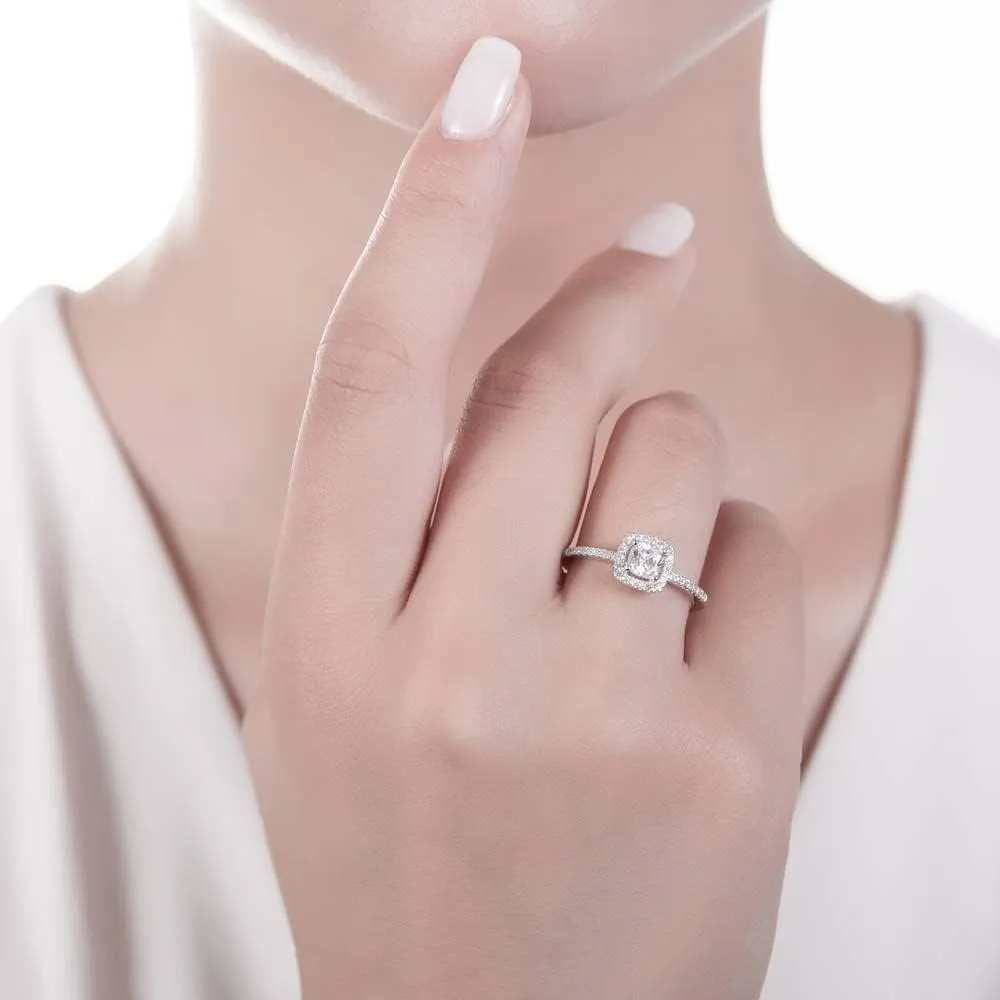BERRICLE Sterling Silver Halo Wedding Engagement Rings Cushion Cut Cubic Zirconia CZ Ring Set for Women, Rhodium Plated Size 4-10