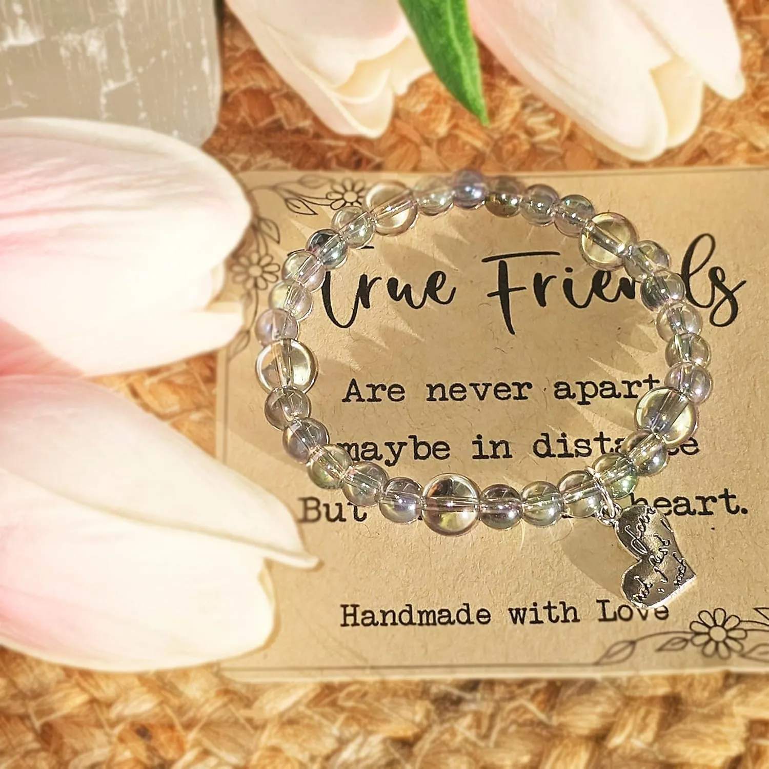 Best Friend Sister Jewelry and Gift Cards, Friendship Bracelets with Heart Bead Bracelet for Sister, Best Friend, BFF and Women (Iridescent)
