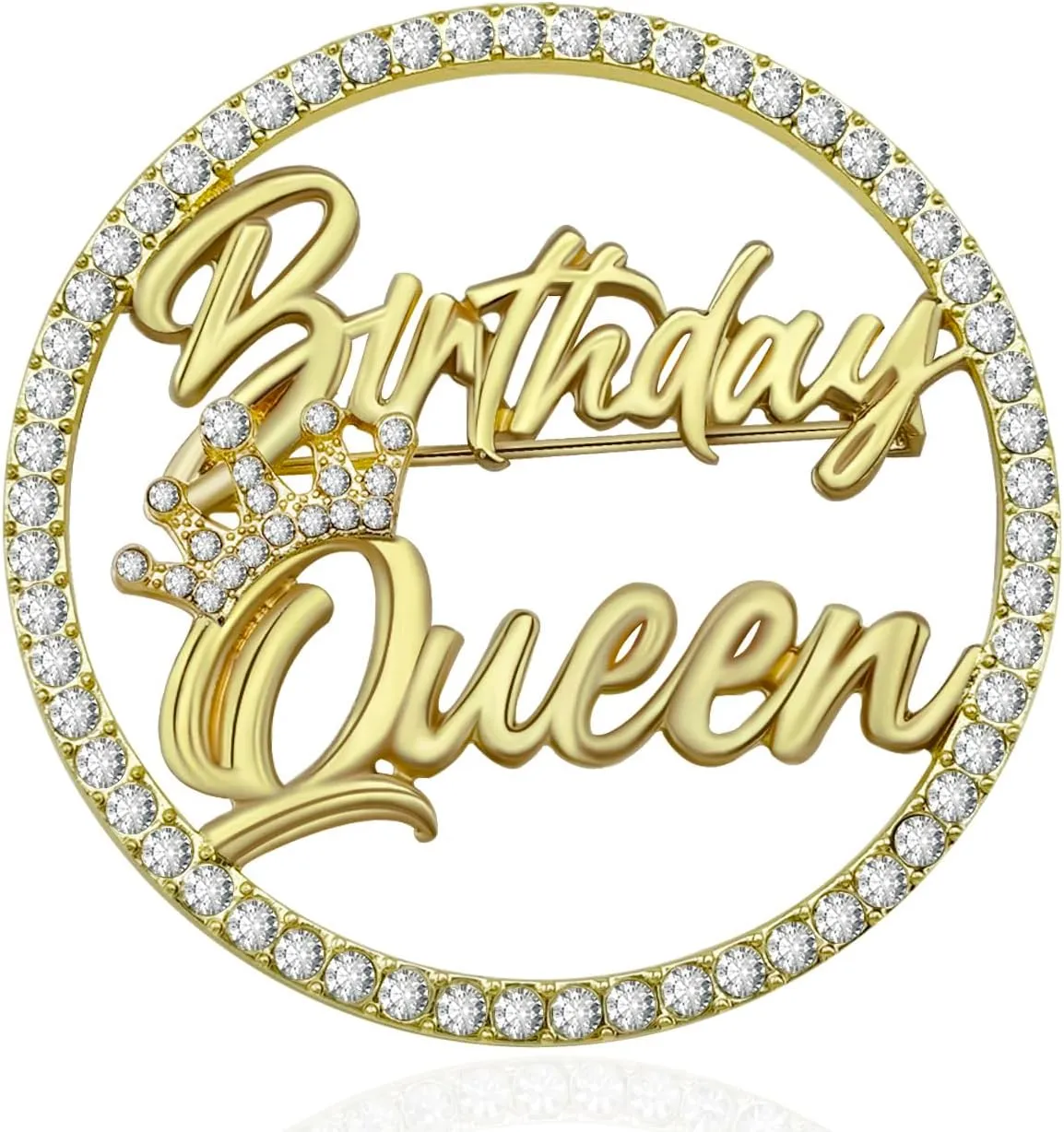 Birthday Queen Pin, Gold Rhinestone Birthday Girl Pin - Metal Brooch for Party Outfit Accessories