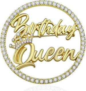 Birthday Queen Pin, Gold Rhinestone Birthday Girl Pin - Metal Brooch for Party Outfit Accessories