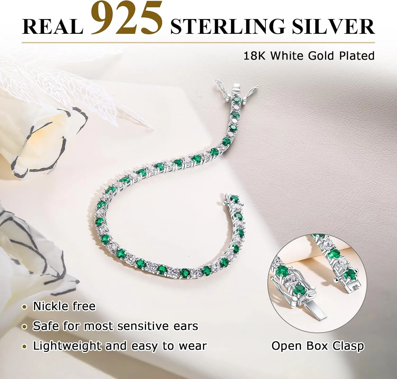 Birthstone Tennis Bracelets Sterling Silver 3.5mm 5a Cubic Zirconia Amethyst, Aquamarine, Emerald, Ruby, Peridot or Blue Sapphire Tennis Bracelet for Women with Toggle Clasp, 7.25"