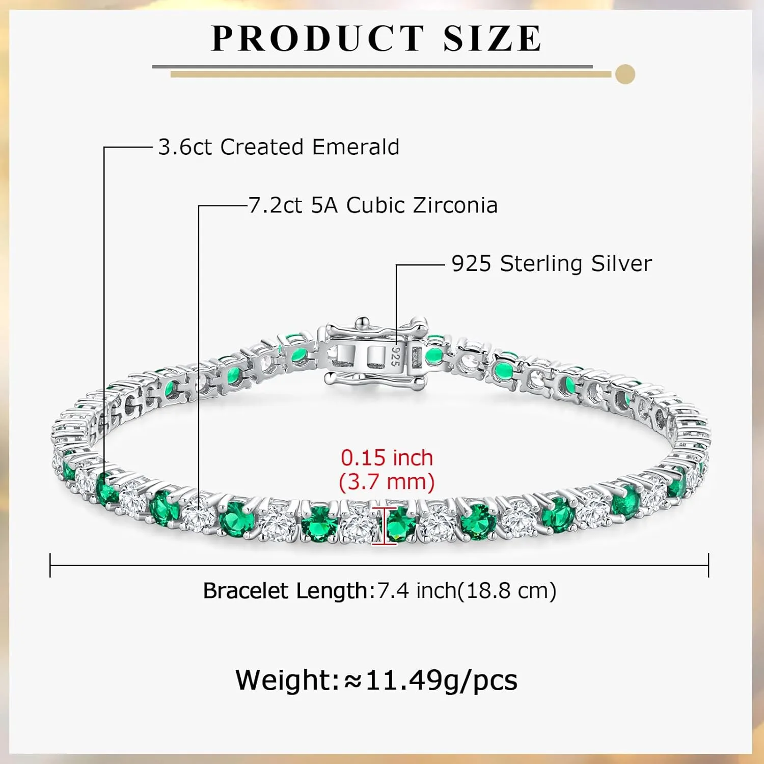 Birthstone Tennis Bracelets Sterling Silver 3.5mm 5a Cubic Zirconia Amethyst, Aquamarine, Emerald, Ruby, Peridot or Blue Sapphire Tennis Bracelet for Women with Toggle Clasp, 7.25"