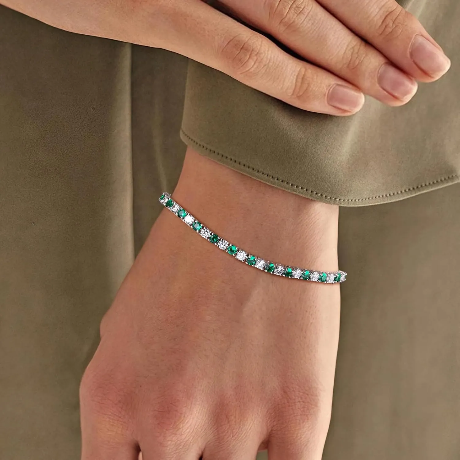 Birthstone Tennis Bracelets Sterling Silver 3.5mm 5a Cubic Zirconia Amethyst, Aquamarine, Emerald, Ruby, Peridot or Blue Sapphire Tennis Bracelet for Women with Toggle Clasp, 7.25"