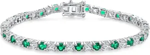 Birthstone Tennis Bracelets Sterling Silver 3.5mm 5a Cubic Zirconia Amethyst, Aquamarine, Emerald, Ruby, Peridot or Blue Sapphire Tennis Bracelet for Women with Toggle Clasp, 7.25"