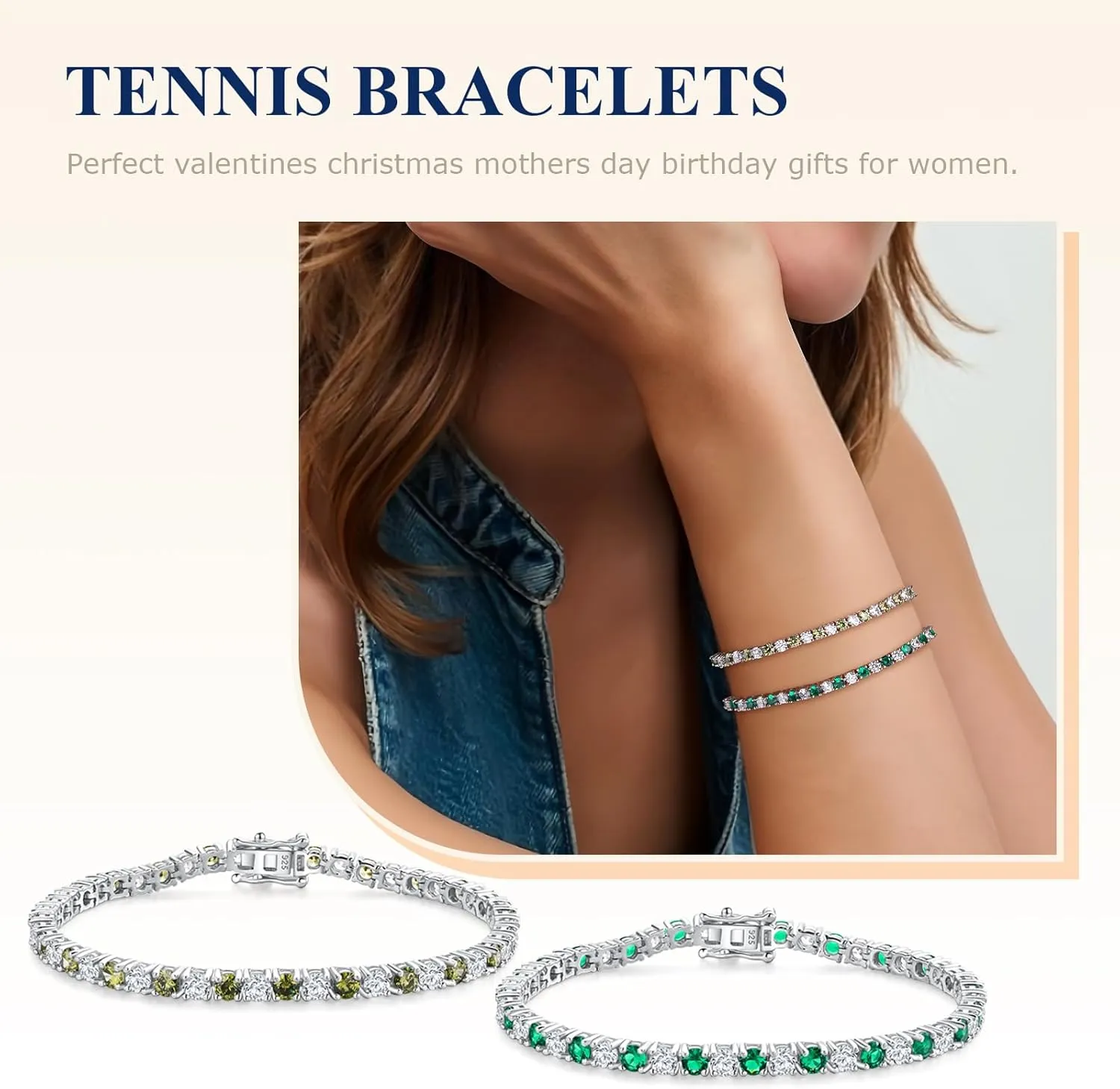 Birthstone Tennis Bracelets Sterling Silver 3.5mm 5a Cubic Zirconia Amethyst, Aquamarine, Emerald, Ruby, Peridot or Blue Sapphire Tennis Bracelet for Women with Toggle Clasp, 7.25"