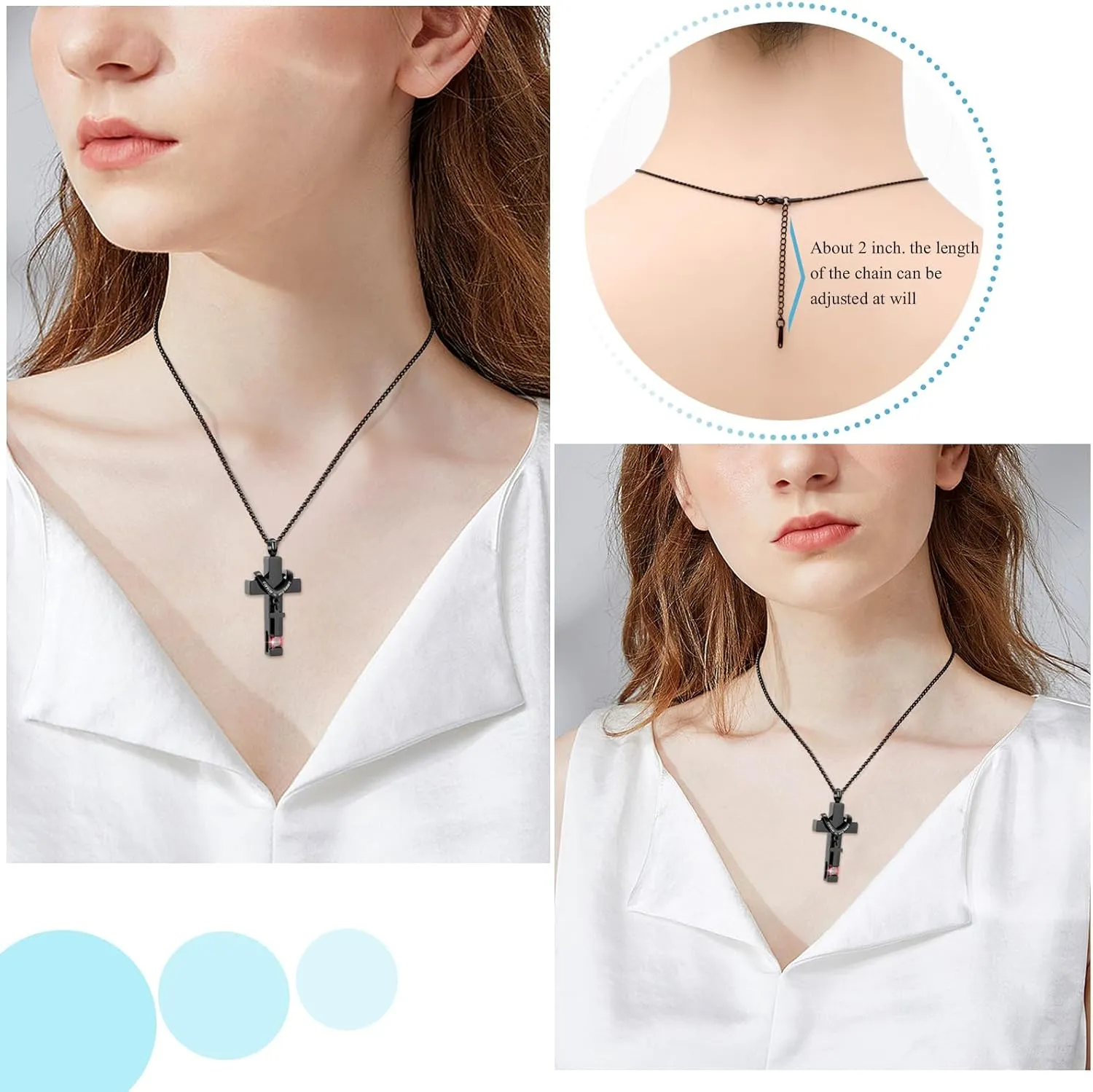 Black Cross Urn Necklace For Ashes Of Loved Ones With Birthstone Always In My Heart Cremation Jewelry Keepsake Pendant Women Men