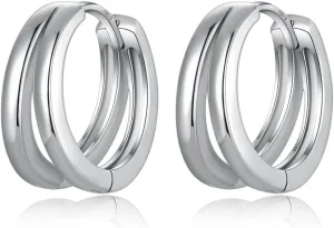 Black Double Hoop Earrings Men 925 Sterling Silver Split Hoop Huggie Earrings for Men and Women Simple Stylish 15MM