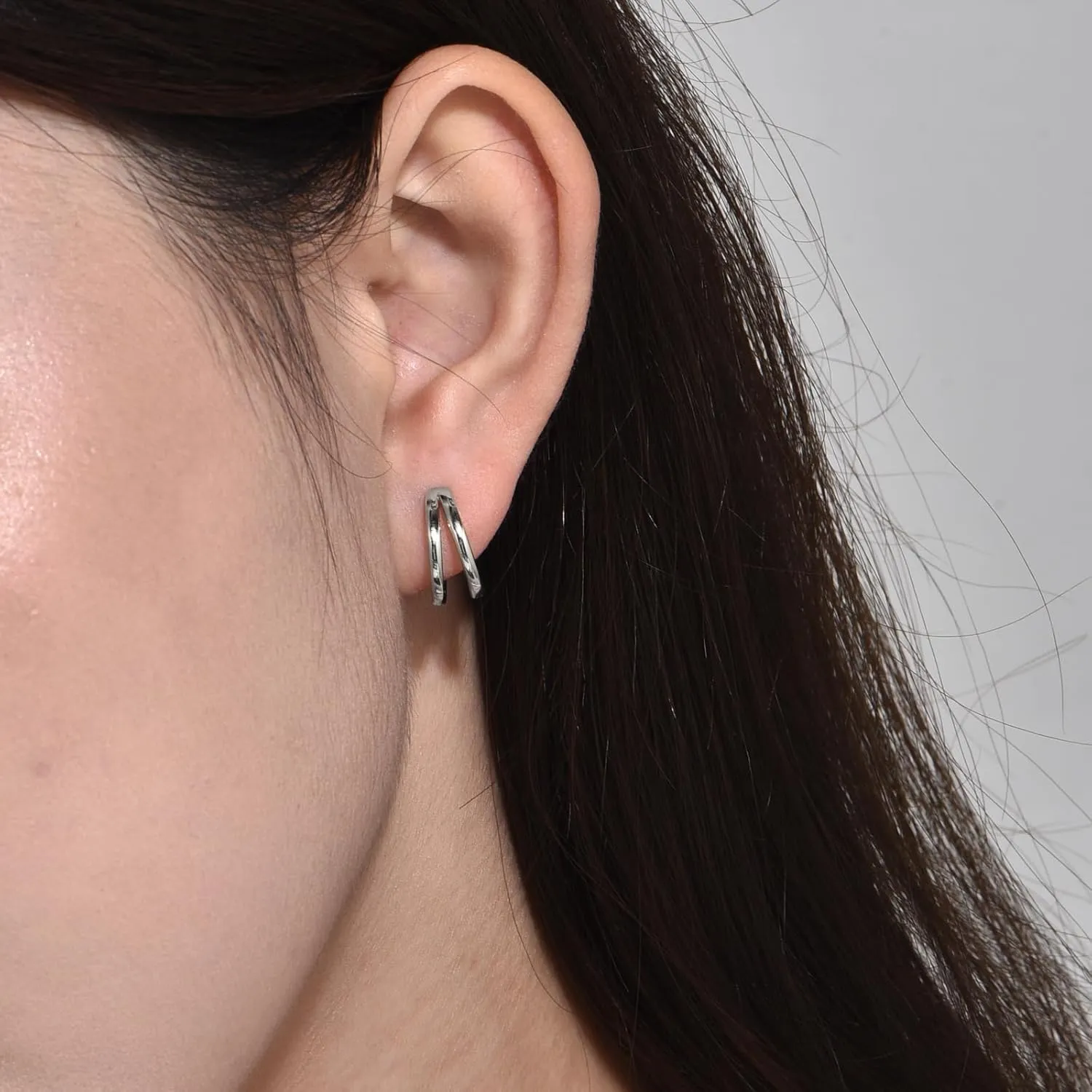 Black Double Hoop Earrings Men 925 Sterling Silver Split Hoop Huggie Earrings for Men and Women Simple Stylish 15MM