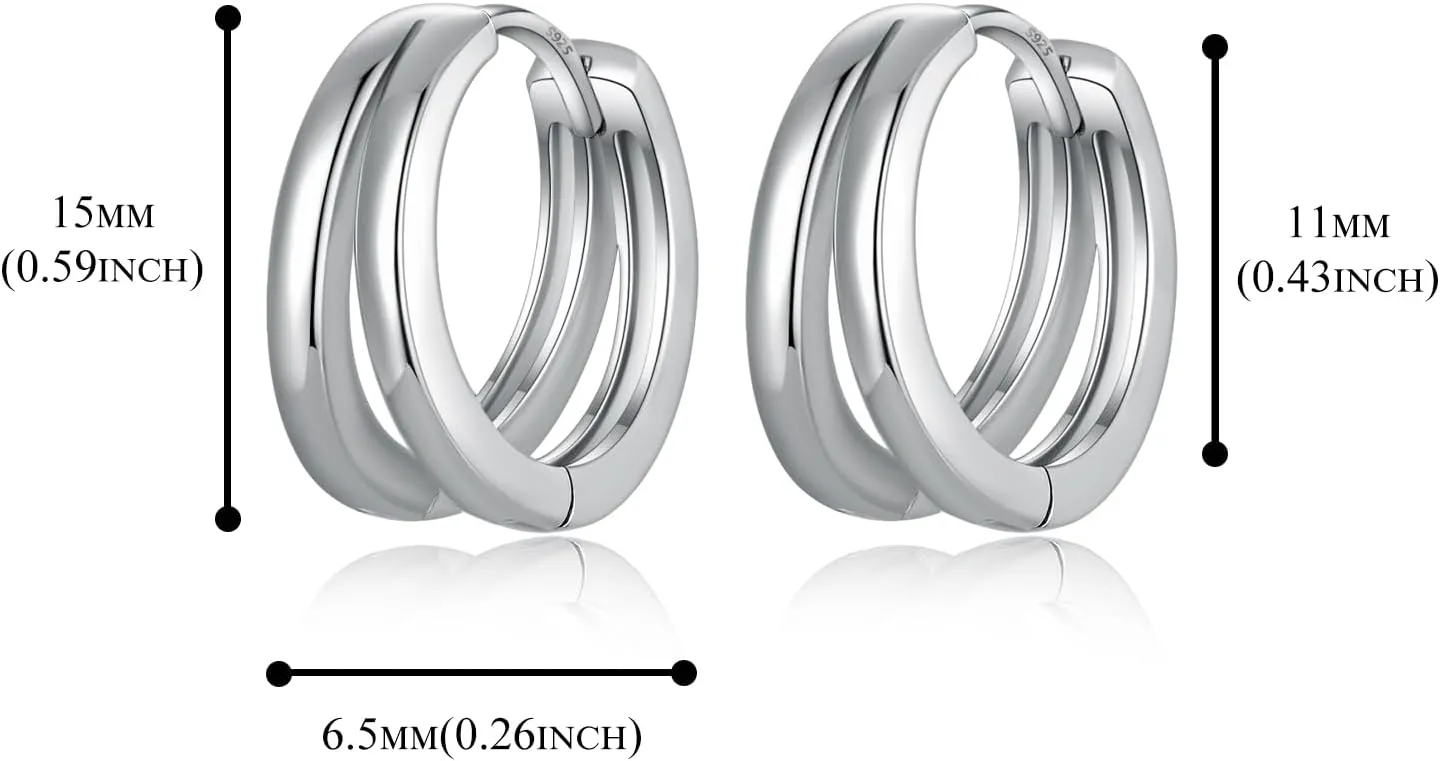 Black Double Hoop Earrings Men 925 Sterling Silver Split Hoop Huggie Earrings for Men and Women Simple Stylish 15MM