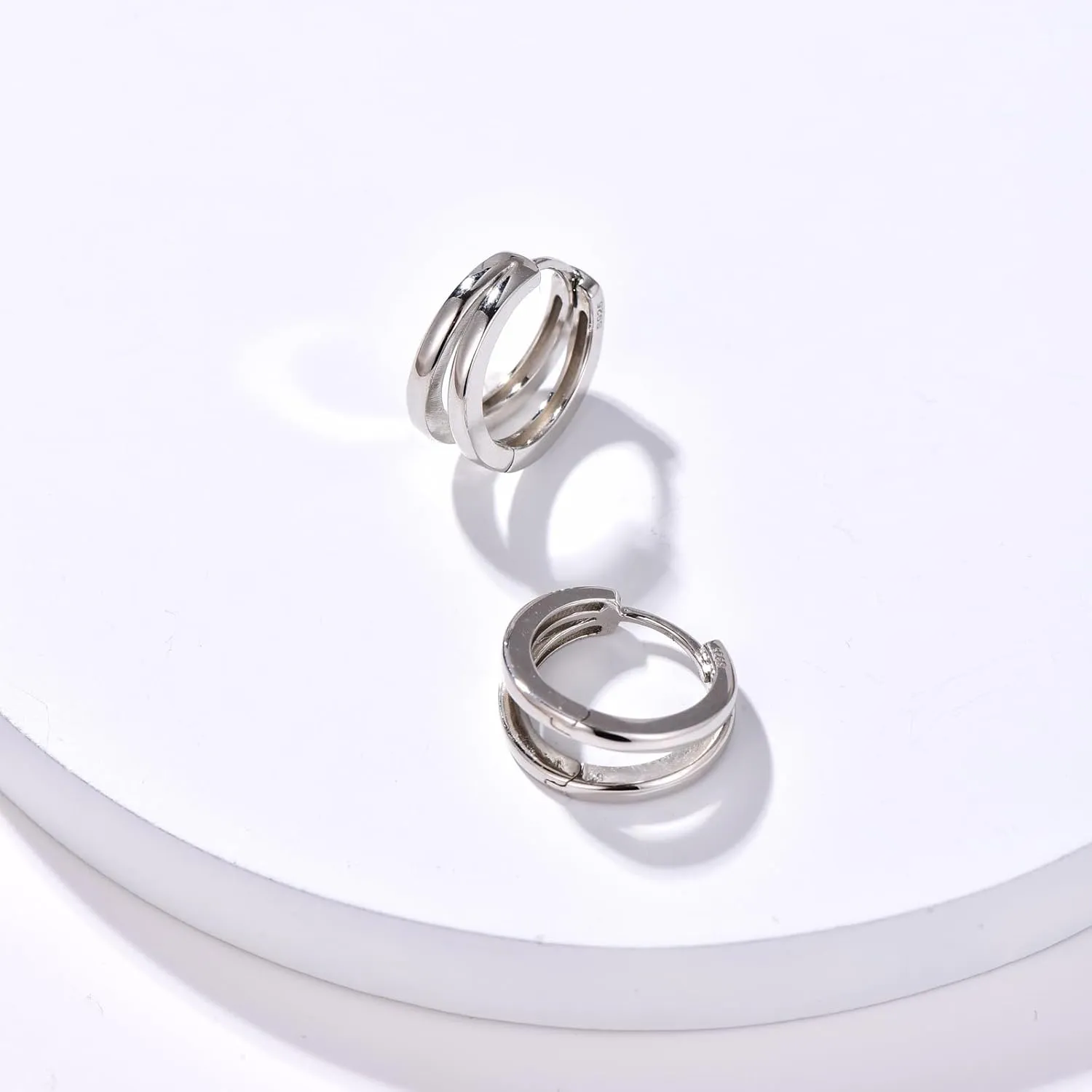 Black Double Hoop Earrings Men 925 Sterling Silver Split Hoop Huggie Earrings for Men and Women Simple Stylish 15MM
