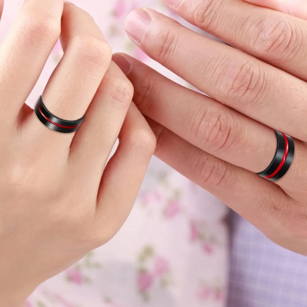 Black Titanium Steel Red Line LGBT Pride Ring for Gay & Lesbian Promise Engagement Wedding Bands Y1599