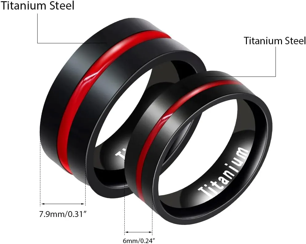 Black Titanium Steel Red Line LGBT Pride Ring for Gay & Lesbian Promise Engagement Wedding Bands Y1599