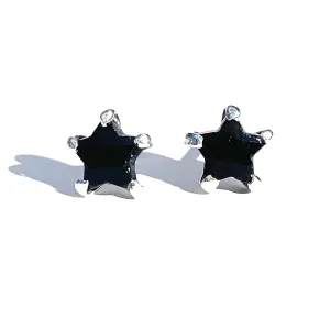 Black Tourmaline Crystal Star Earrings, Handmade Post Back Style Stud, Natural Gemstone Minimal Jewelry, Sterling Silver, Gift for Men, Girls and Women
