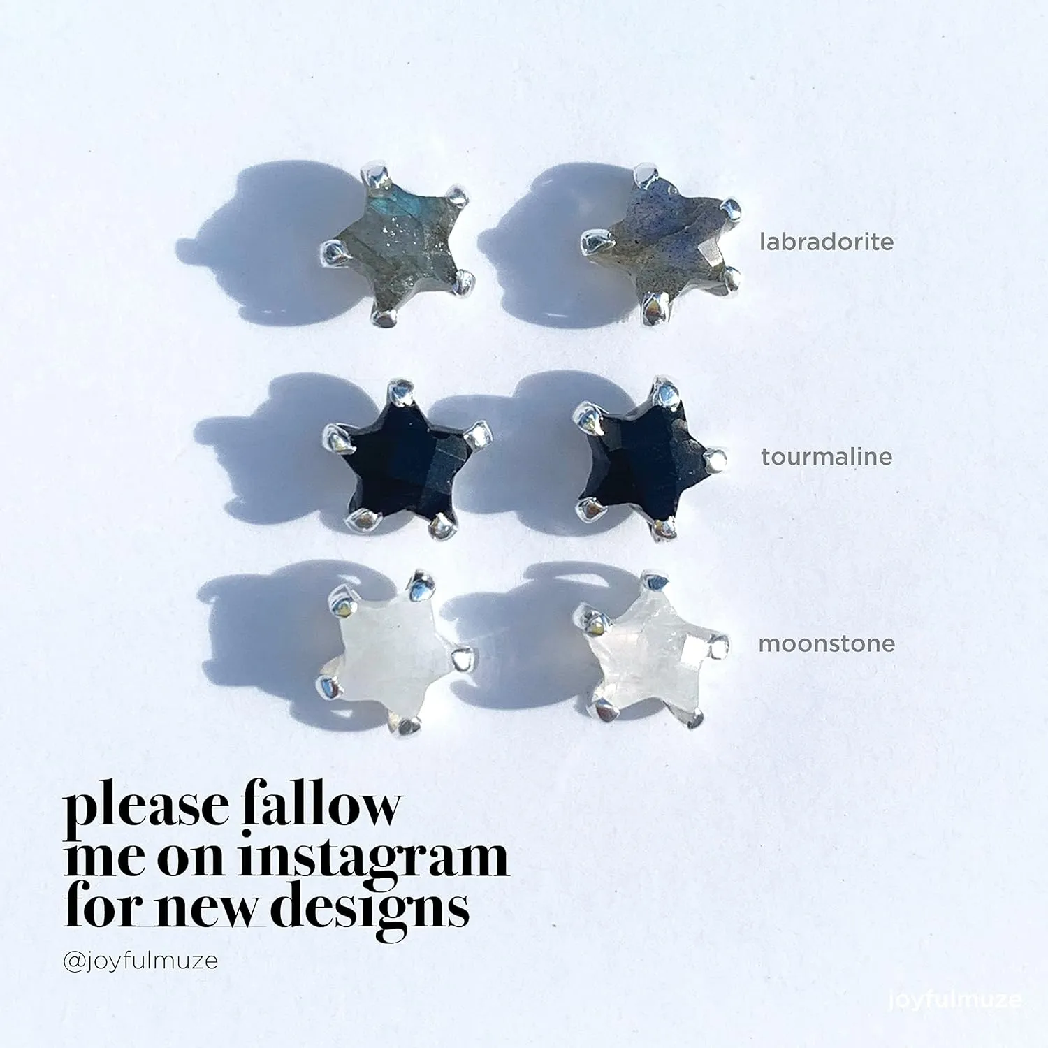 Black Tourmaline Crystal Star Earrings, Handmade Post Back Style Stud, Natural Gemstone Minimal Jewelry, Sterling Silver, Gift for Men, Girls and Women