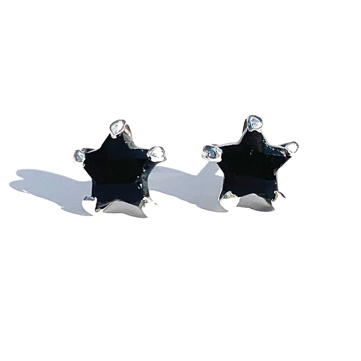 Black Tourmaline Crystal Star Earrings, Handmade Post Back Style Stud, Natural Gemstone Minimal Jewelry, Sterling Silver, Gift for Men, Girls and Women