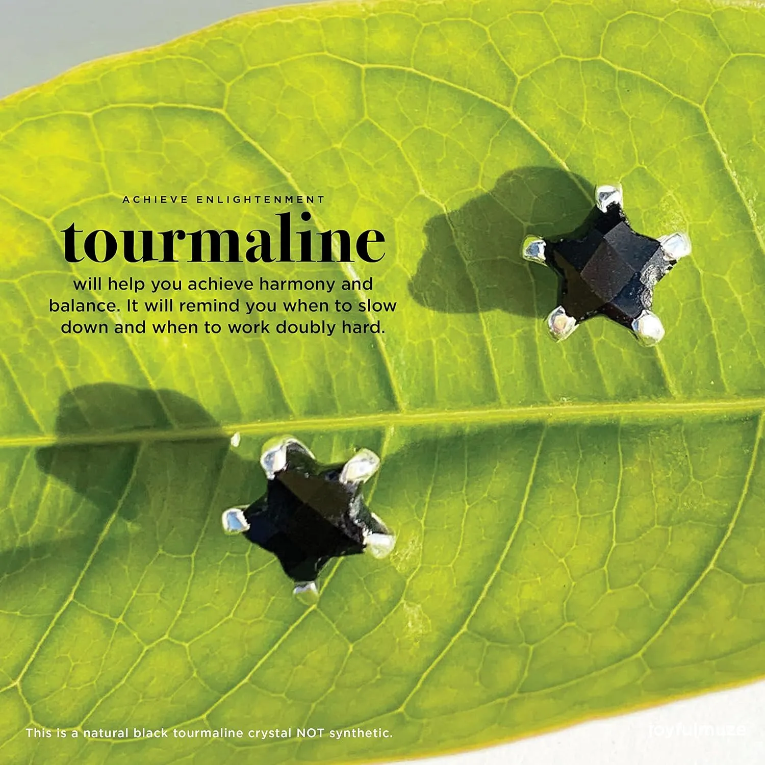 Black Tourmaline Crystal Star Earrings, Handmade Post Back Style Stud, Natural Gemstone Minimal Jewelry, Sterling Silver, Gift for Men, Girls and Women