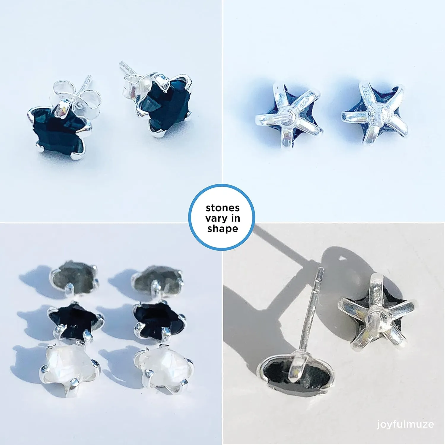 Black Tourmaline Crystal Star Earrings, Handmade Post Back Style Stud, Natural Gemstone Minimal Jewelry, Sterling Silver, Gift for Men, Girls and Women