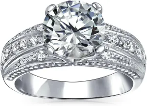 Bling Jewelry Customizable Pink AAA CZ Round Brilliant Cut Solitaire Engagement Ring for Women with .925 Sterling Silver and Created Opal Inlay Wide Band Personalize Unique