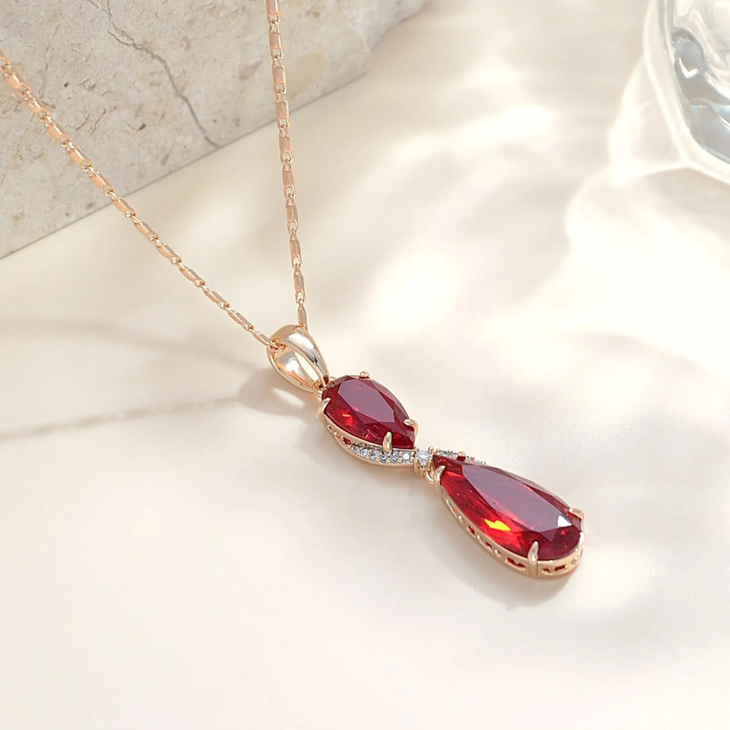 Blue/Green/Red/Purple/White Teardrop Cubic Zirconia Gamstone Pendant Necklace for Women for Gift