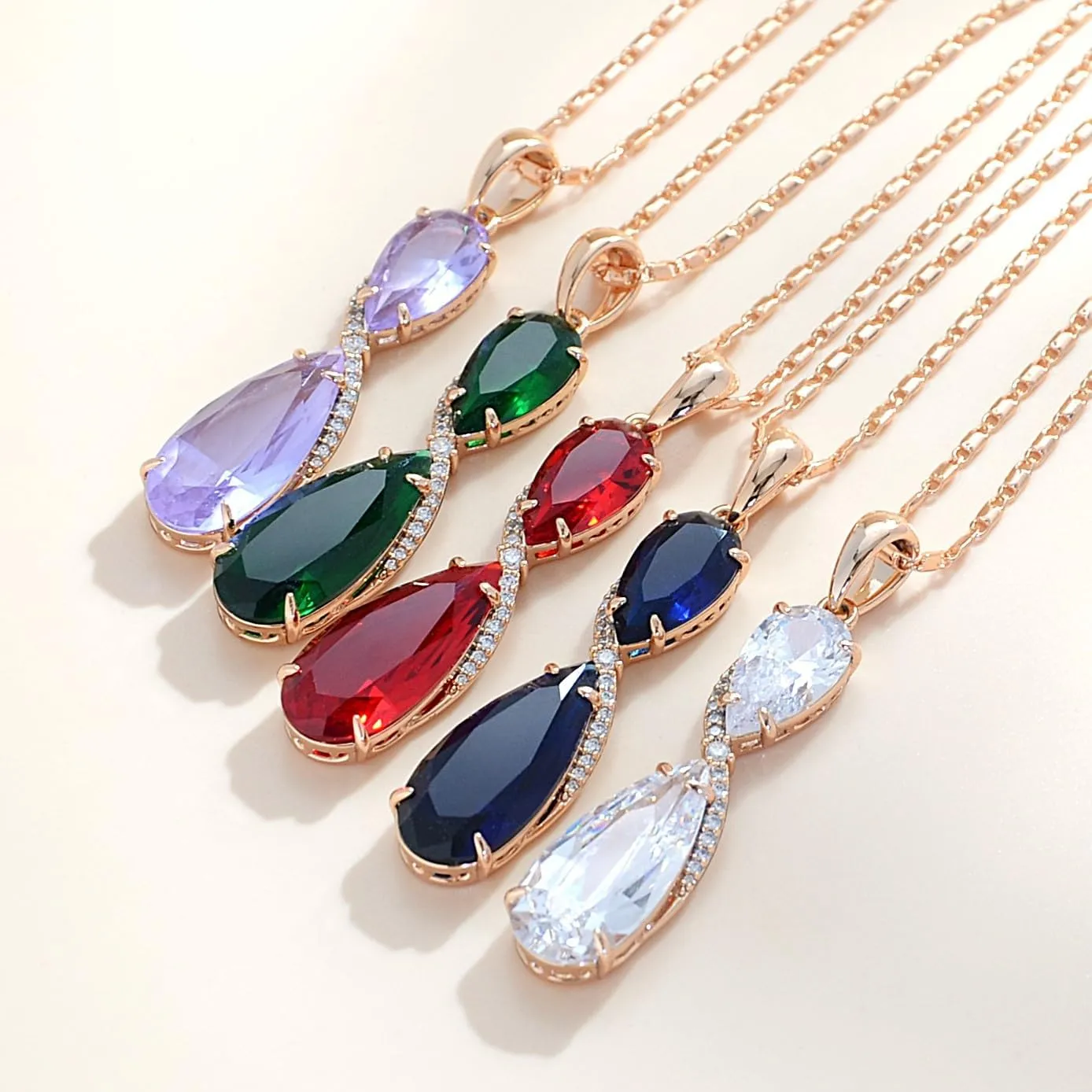 Blue/Green/Red/Purple/White Teardrop Cubic Zirconia Gamstone Pendant Necklace for Women for Gift