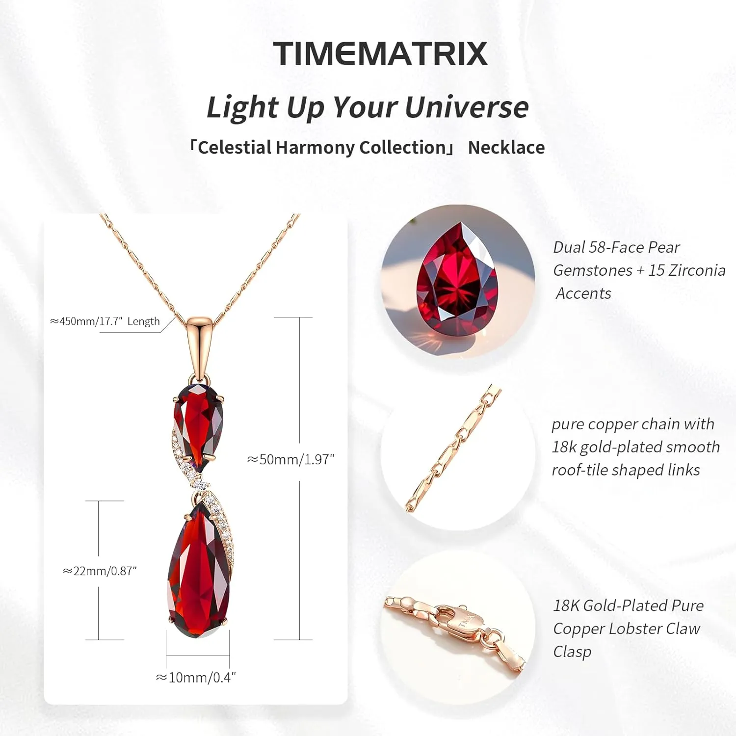 Blue/Green/Red/Purple/White Teardrop Cubic Zirconia Gamstone Pendant Necklace for Women for Gift